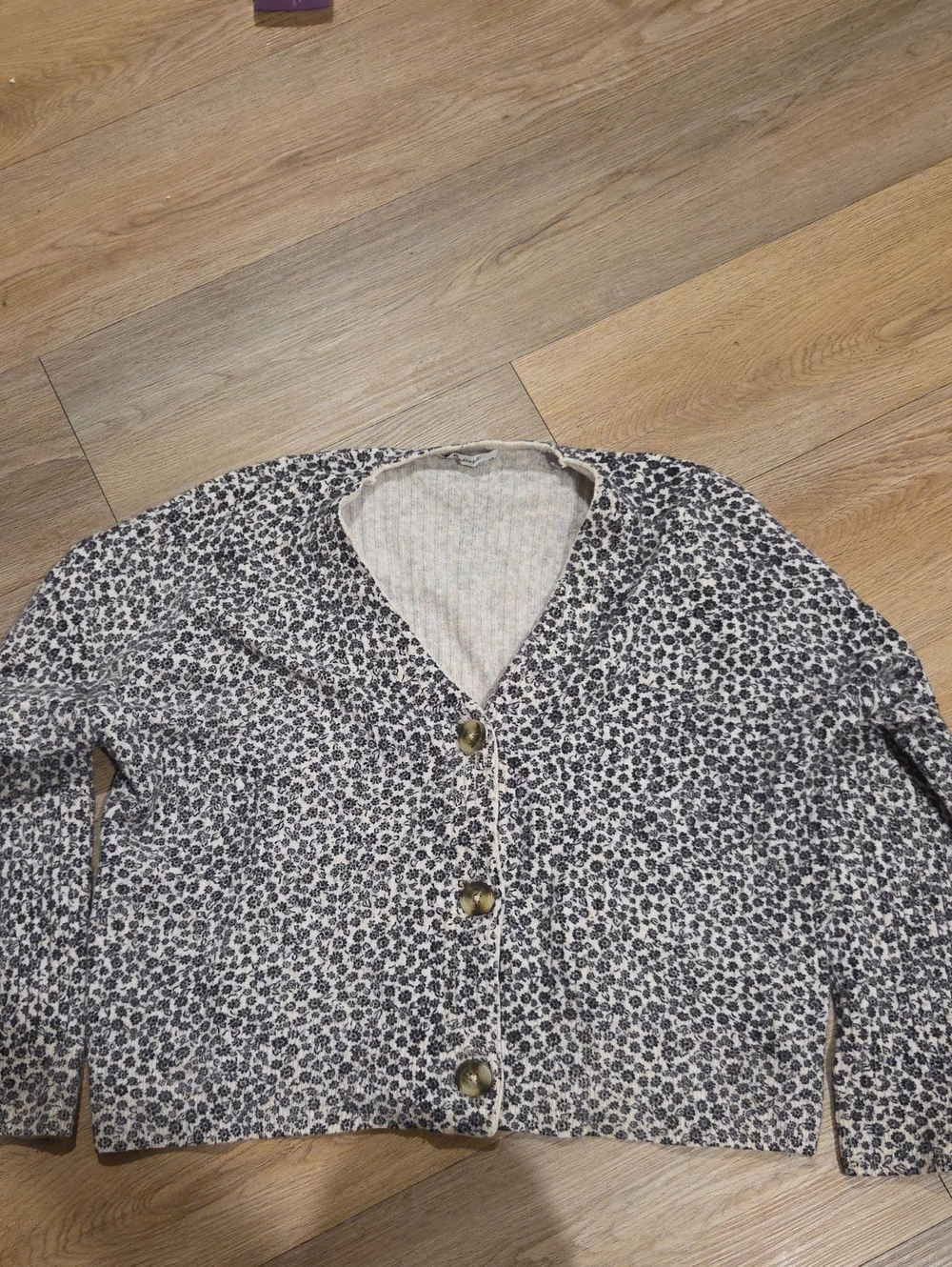 Madewell Black & White Floral Button Cardigan Jacket
